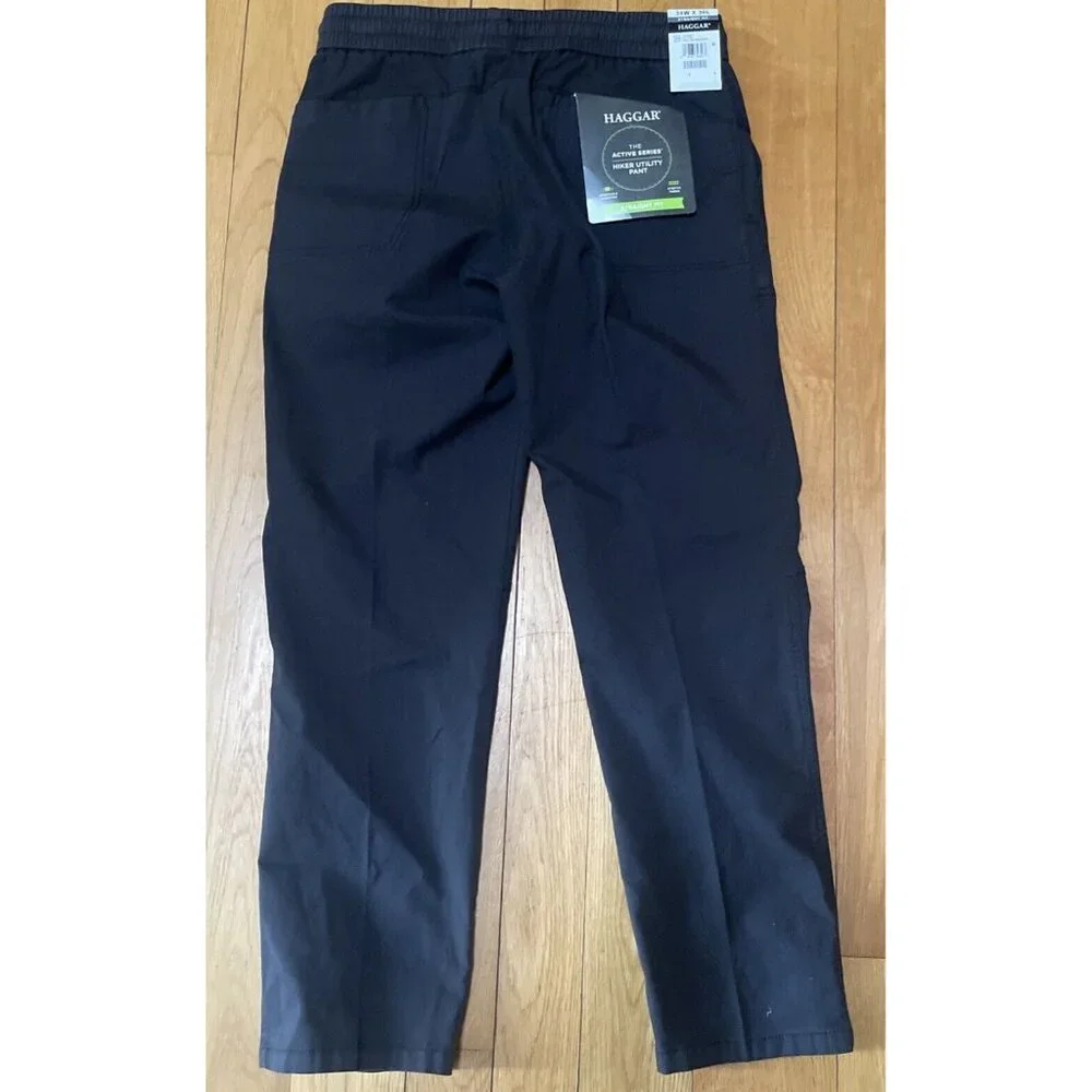 Haggar Pull On Workwear Stretch Hiker Utility Straight Fit Pants Lead Gray 34/30